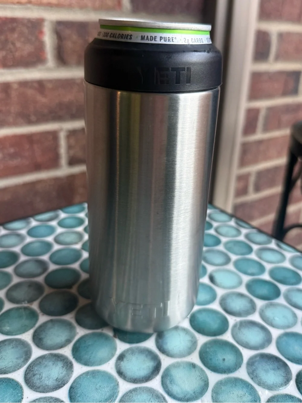 Yeti Stainless Steel Slim Can Insulator with Black Top..12 OZ